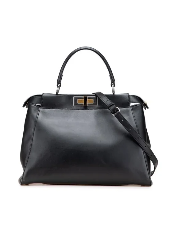 Preloved Structured Leather Handbag with Top Handle and Adjustable