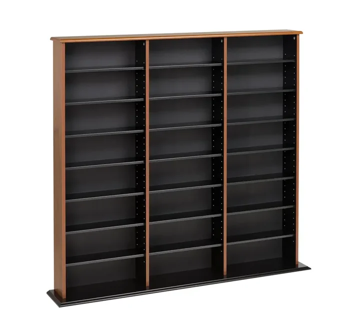 Prepac 3 Column Tall Cabinet Media Storage, Triple Width Wall, Cherry/Black