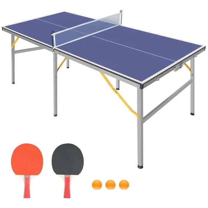 Professional Outdoor Table Tennis Tables,6x3FT Indoor/Outdoor Portable Ping Pong Table Game with Net for Adults/Teens,2 Table Tennis Paddles and 3 Balls