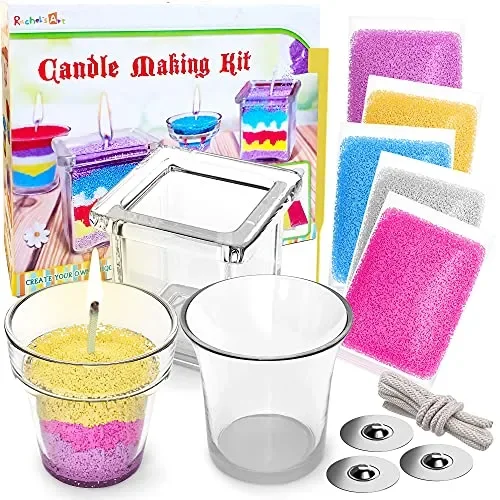 Rachel’s Art – Candle Making Kit for Kids – DIY Kids Candle Making Kit – Design and Make Your Own Candles – Craft Supplies & Materials – 3 Glass
