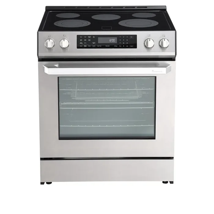 RANGAIRE RRE303GS 30″ Electric Range, 5 Burners, 5.0 cu. Ft. Capacity, Freestanding Slide-in AirFry, True Convection Oven, Self Cleaning, Easy Reach Racks, Glass Touch, Stainless Steel