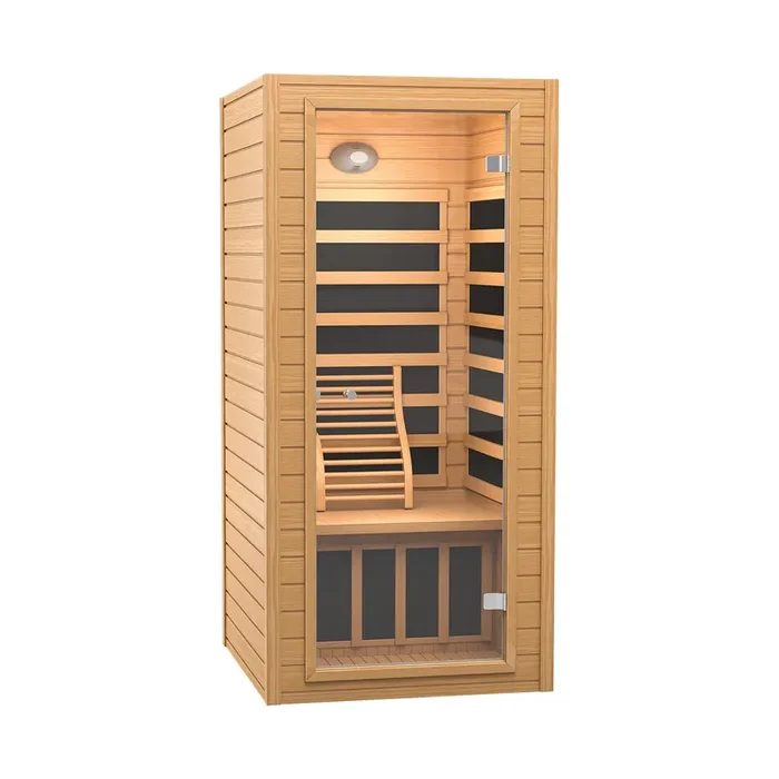 Real Relax Near Zero EMF Canadian Hemlock Wood 9 Chromo Therapy Lights, Oxygen Lonizer, Bluetooth Speakers for Home Spa Days Sauna Room, 1 Person