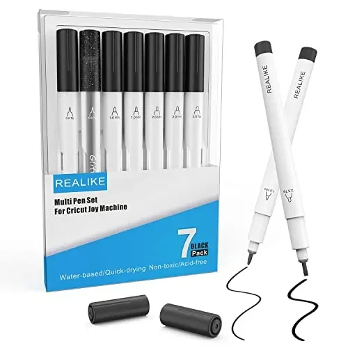 REALIKE Black Pens Set for Cricut Joy, 7 Pack Variety Pens Include Fine Point Pen,Glitter Gel, Marker, Calligraphy Writing Drawing Pens Compatible