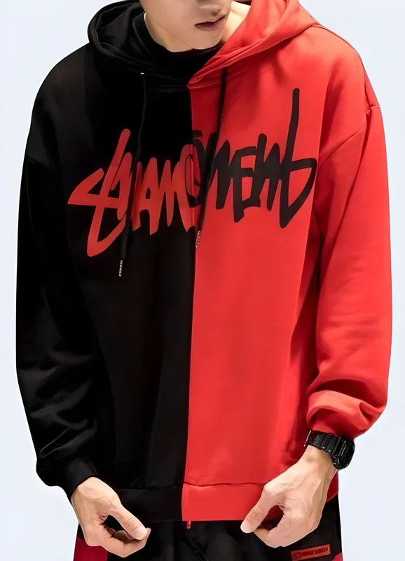 Red And Black Split Hoodie