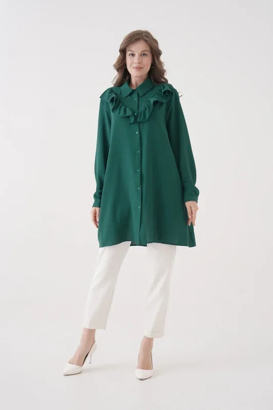 Relaxed Fit Long Sleeves Frilled Front Tunic