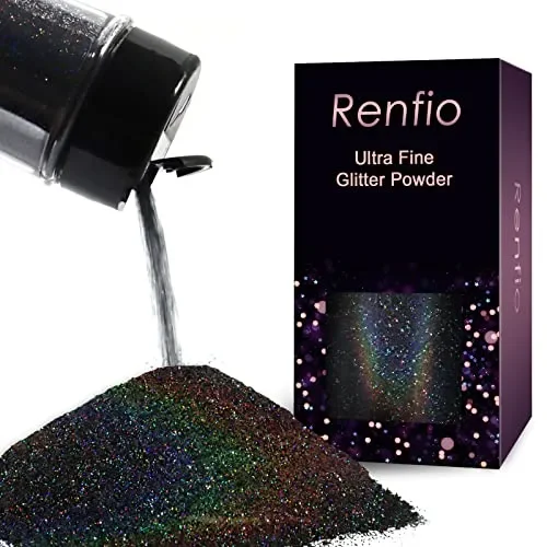 Renfio Holographic Ultra Fine Glitter Powder Metallic Resin Glitter 1.75 Oz (50g) PET Flakes Crafts Sequins 1/128″ 0.008″ 0.2mm Epoxy Chips Flakes