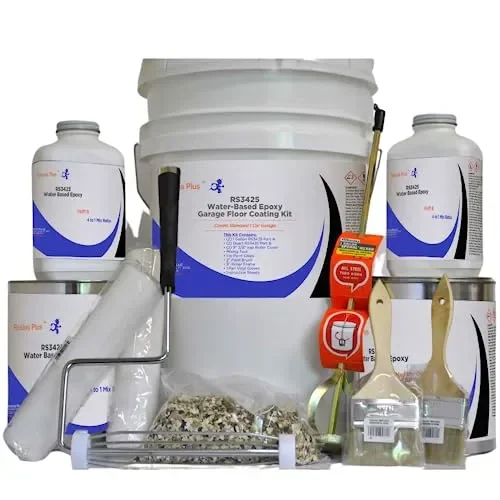 Resins Plus – Garage Floor Coating and Epoxy Kit | Includes All Needed Tools and Materials for DYI Application | RS3425 Fast Cure Water Based Epoxy with Paint Chips