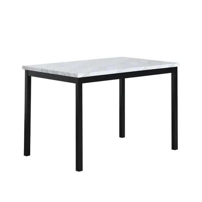 Roundhill Furniture Noyes Metal Dining Table with Laminated Faux Marble Top, Off-White