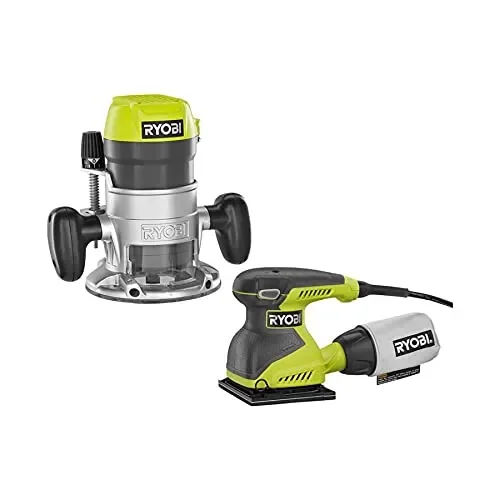 RYOBI 8.5 Amp 1-1/2 Peak HP Fixed Base Router & 1/4 Sheet Finish Sander Kit (2 TOOLS)