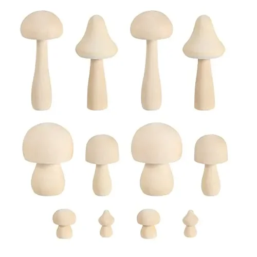 SAVITA 12pcs Unfinished Wooden Mushrooms, Cute Smooth Natural Wooden Mushrooms to Paint for DIY Crafts Decorations Making (6 Models)