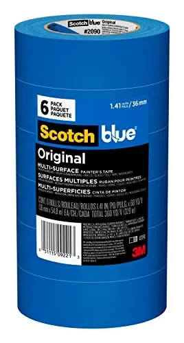 Scotch Painter’s Tape 1.41 inches Original Multi-Surface Painter’s Tape, x 60 yards (360 yards total), 2090, 6 Rolls, Blue, 6 Foot