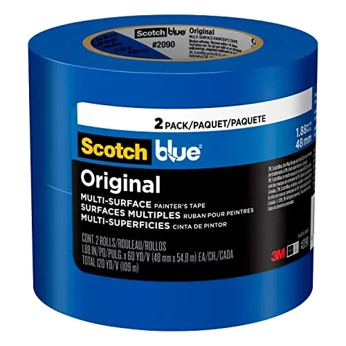ScotchBlue Original Multi-Surface Painter’s Tape, 1.88 Inches x 60 Yards, 2 Rolls, Blue, Paint Tape Protects Surfaces and Removes Easily,