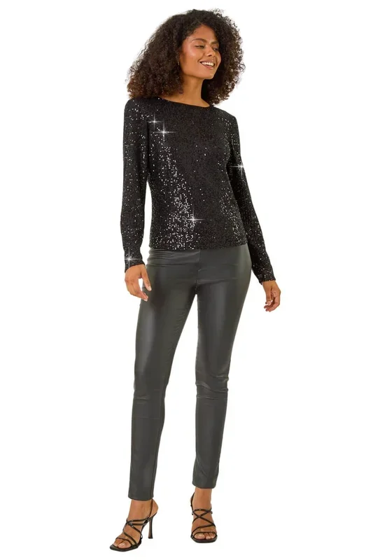 Sequin Long Sleeve Stretch Top