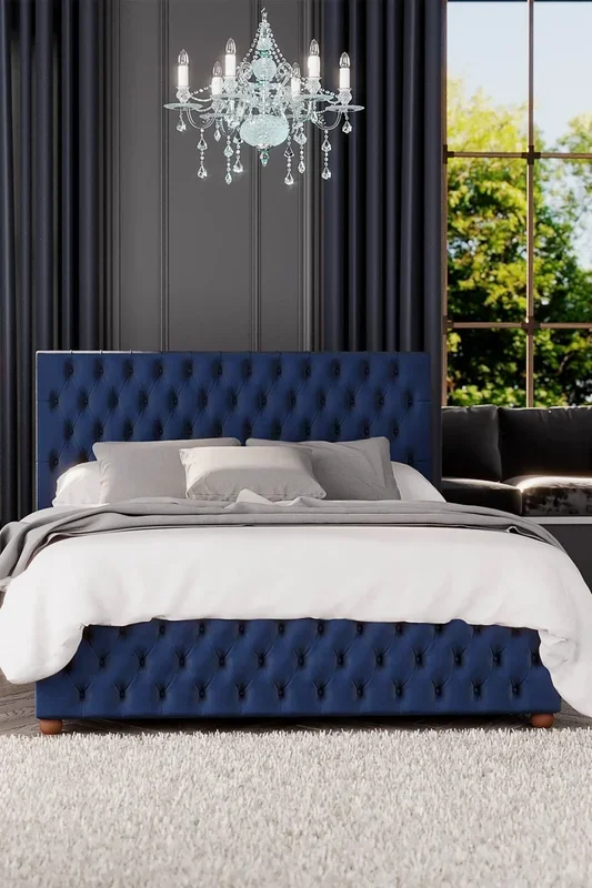 Seren Ottoman Storage Bed in Plush Velvet Fabric, Custom Made