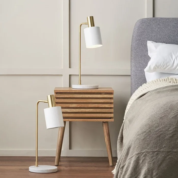 Set of 2 Biba Marble Footed White and Gold Table Lamp