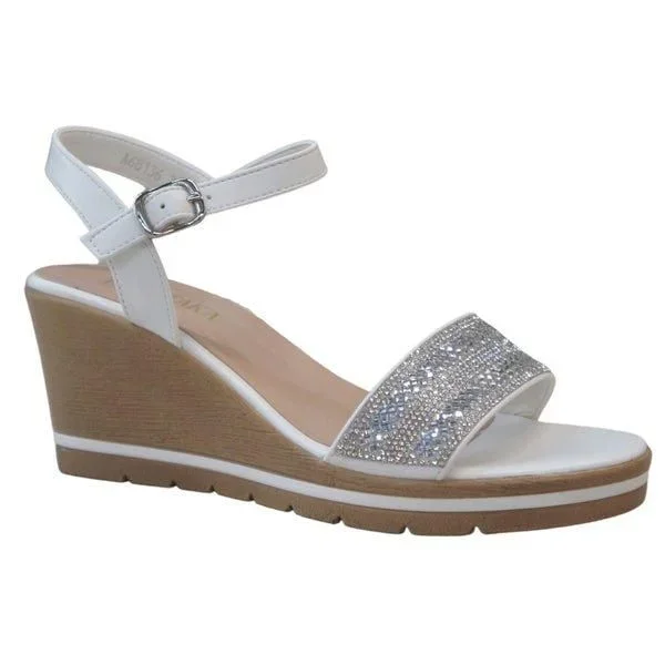 Shiny Sparkling Diamante with Buckle Closure Platform Wedge Sandals