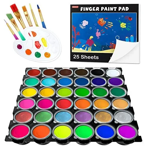 Shuttle Art Washable Finger Paint, 44 Pack Kids Paint Set with 36 Colors Toddler Paints(30ml, 1oz) for Toddlers, Paint Brushes, Finger Paint Paper