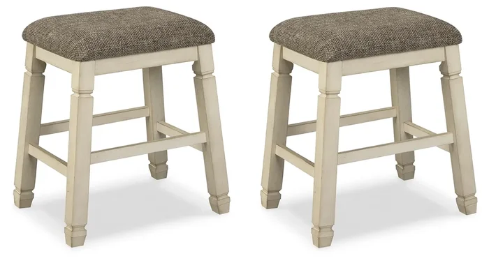 Signature Design by Ashley Bolanburg Farmhouse 24″ Counter Height Upholstered Barstool, 2 Count, Whitewash