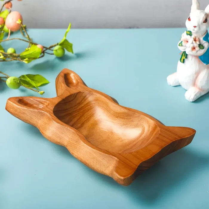 SiliFine Easter Bunny Shaped Dough Bowl Easter Decorative Bunny Bowl Rabbit Shaped Wooden Bowl Farmhouse Rustic Serving Trays Primitive Wood Trencher Tray for Easter Table Centerpiece Home Decor