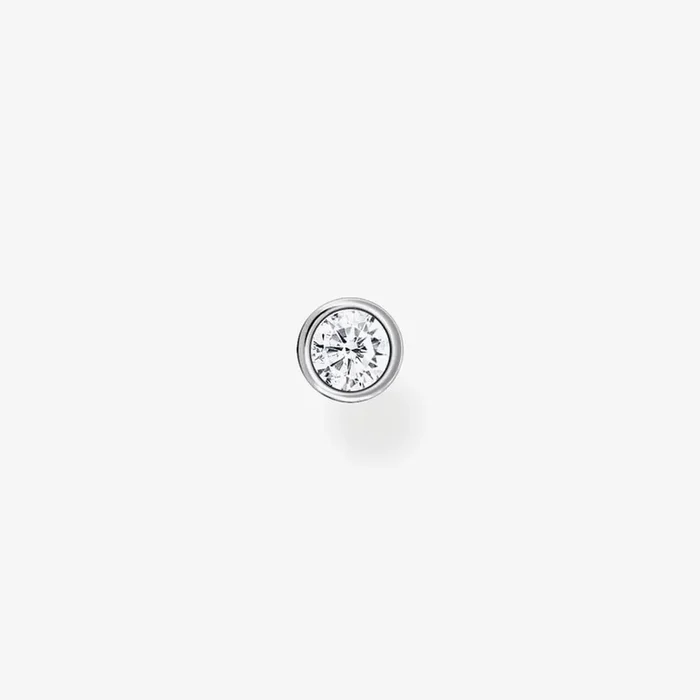 Silver White Stone Single Stud Earring H2136-051-14