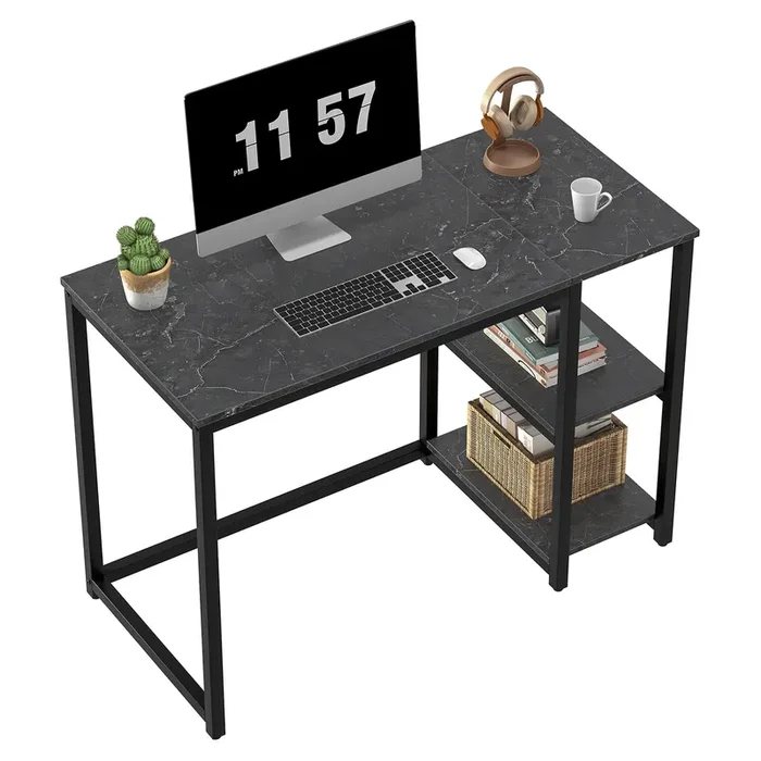 SINPAID Computer Desk 40 inches with 2-Tier Shelves Sturdy Home Office Desk with Large Storage Space Modern Gaming Desk Study Writing Laptop Table, Black Marbling (Black Marbling, 40)