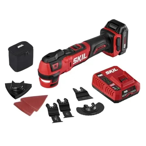SKIL PWRCore 12 Brushless 12V Oscillating Tool Kit with 40pcs Accessories, Includes 2.0Ah Lithium Battery and PWRJump Charger – OS592702, Red