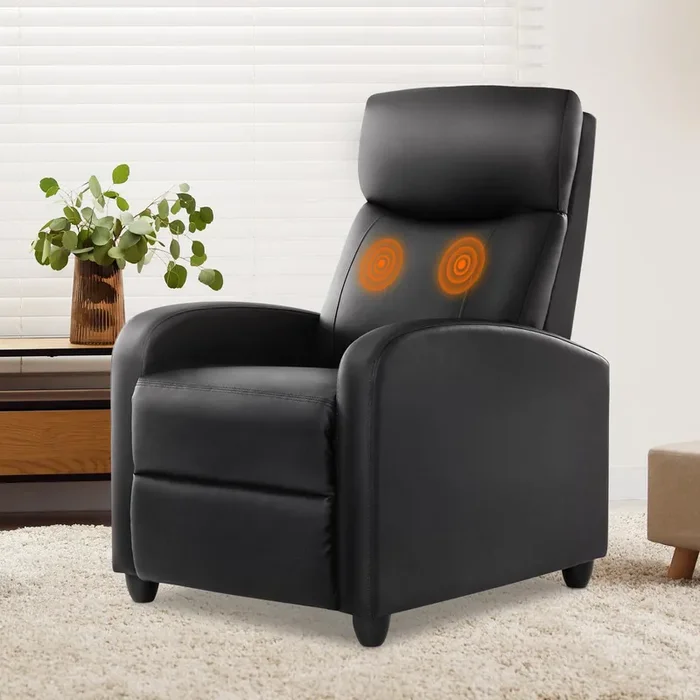 SMUG Recliner Chair Living Room Recliner with Adjustable Backrest and Footrest Modern Design for Home Upholstered Armchair in Soft Fabric, Black,PU+PVC
