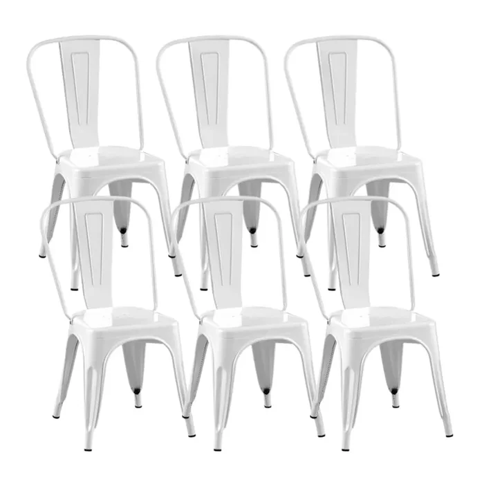 SOLEGGIATA White Metal Dining Chairs Set of 6 Iron Stackable Industrial Tolix Style Outdoor Farmhouse Kitchen Cafe Arctic White Color