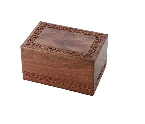 Solid Rosewood Border Engraving Handcarved Cremation Urn – Medium, Wooden Urn