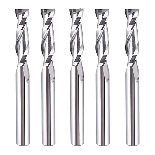 SpeTool 5Pcs Spiral Router Bits UpCut 1/4 inch Cutting Diameter 1/4 inch Shank Router Bit Set HRC55 Solid Carbide CNC End Mill for Woodworking