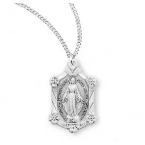 Sterling Silver Miraculous Medal with Flowers