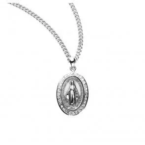 Sterling Silver Oval Miraculous Medal with Cubic Zirconia