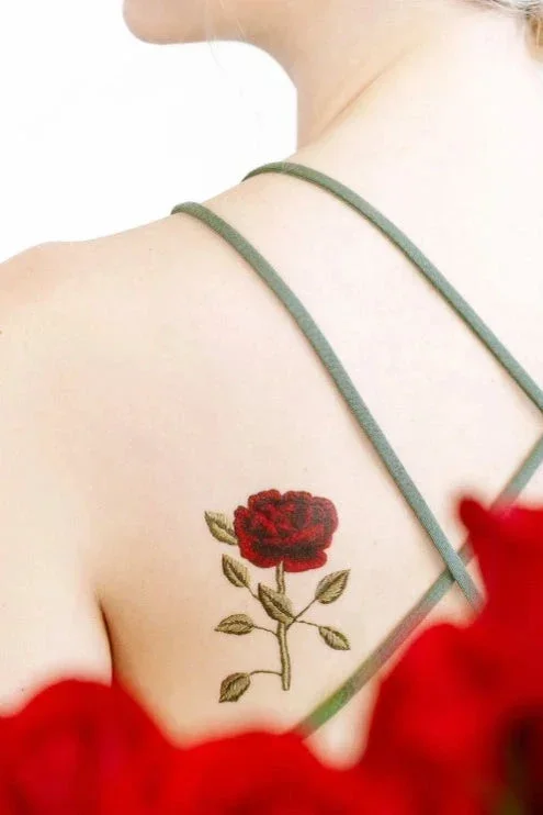 Stitched Rose Tattoo Pair