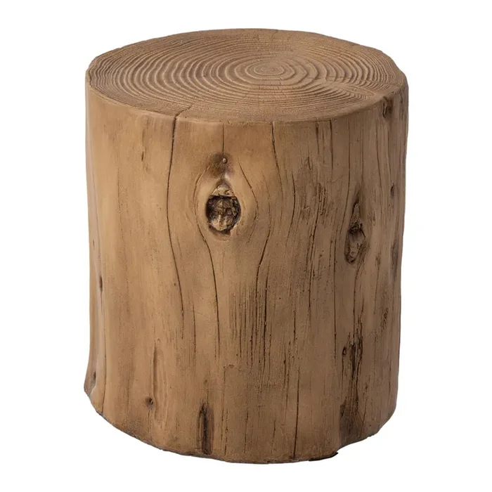 SUNBURY Outdoor Stump Side Table, Faux Wooden Concrete Side Table, Tree Stump Wooden Stool, Patio End Table, Round Outdoor Accent Drum Table, Light Brown Ottoman or Plant Stand