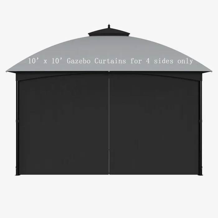 SunCula Replacement 10’x10′ Gazebo Curtains Waterproof, Universal Privacy Shade Curtains 4-Panels sidewall with Zipper, Outdoor Curtains for Patio, Backyard, Garden-Black (Only Curtains)