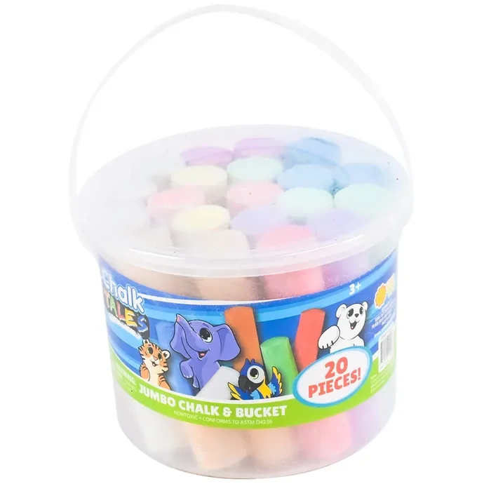 Sunny Days Entertainment Sidewalk Chalk Set for Kids with Storage, Washable, Jumbo Colored Chalk for Outdoor Play and Chalkboard Art – Ages 3+ (20 Pieces, Multicolor)