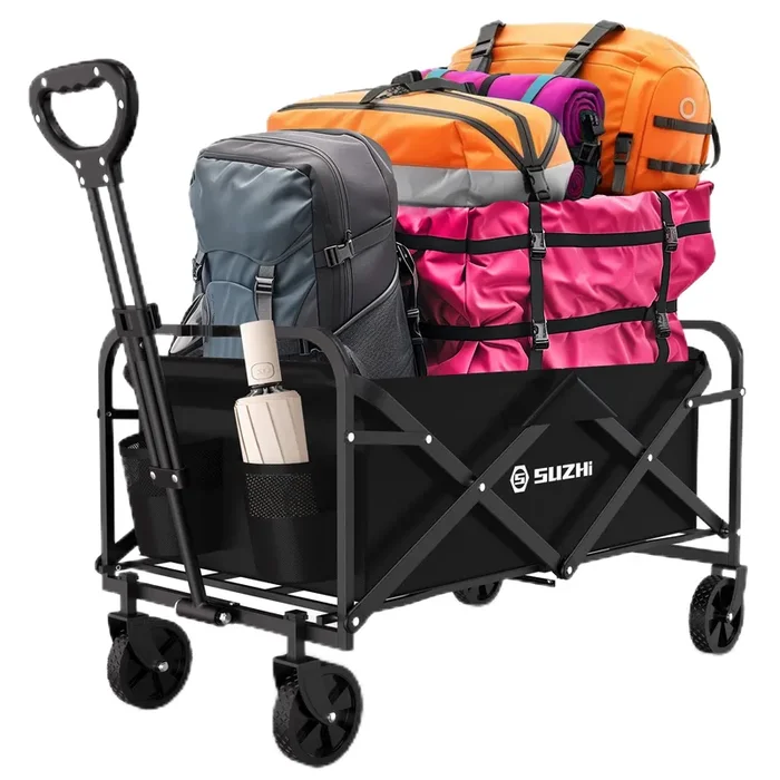 SUZHI Small Foldable Wagon & shopping carts with wheels for Groceries, Black Wagon Carts Foldable, Apartment wagon, Garden Wagon, Grocery Wagon, Collapsible Wagon Lightweight Black (8 colors optional)
