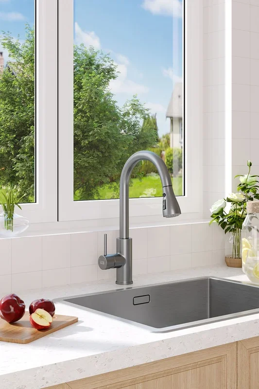 Swivel Single Handle High Arc Pull Down Stainless Steel Faucet