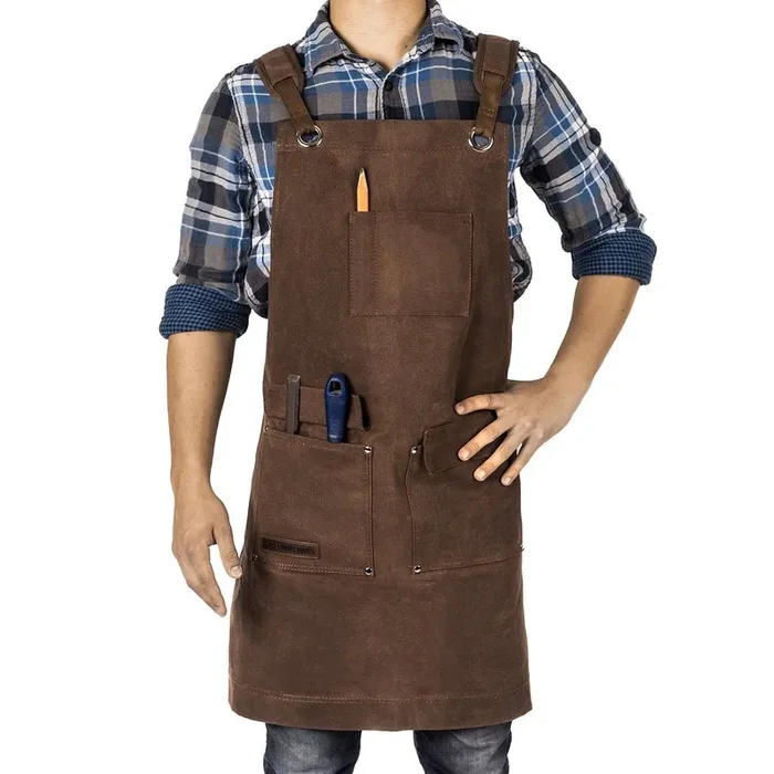 Texas Canvas Wares Woodworking Apron, Heavy Duty Waxed Canvas Work Apron With Pockets – M-XL Shop Apron for Men with Double Stitching, and Comfy