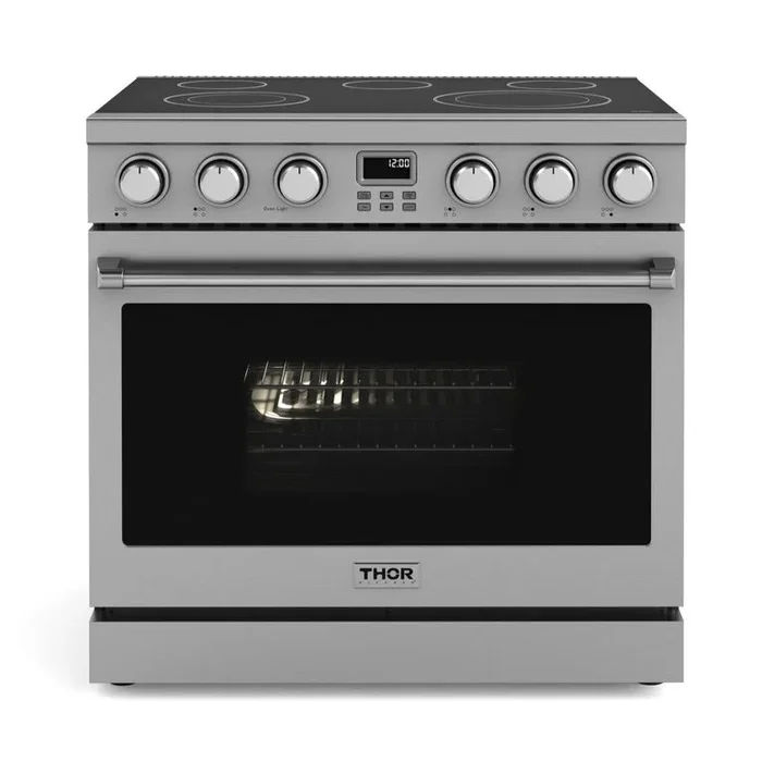 THOR Contemporary Package – 36″ Electric Range, Range Hood, Refrigerator, Dishwasher, Microwave and Wine Cooler, THOR-AP-ARE36-C138