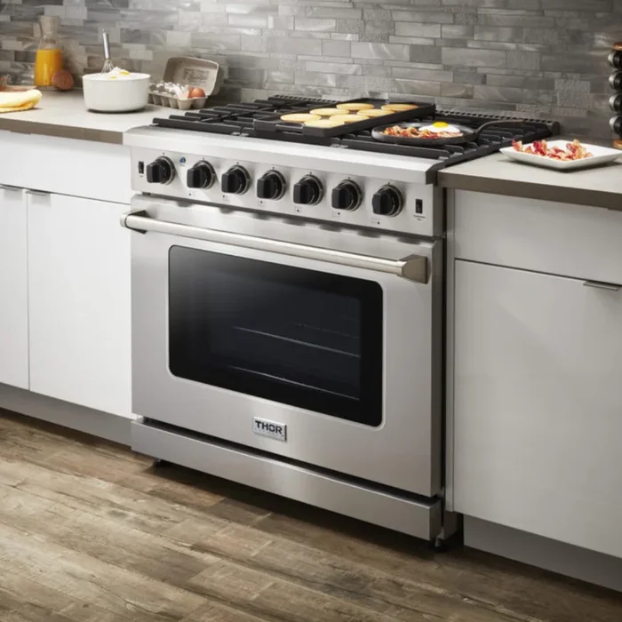 THOR Kitchen Package – 36″ Gas Range, Range Hood, Refrigerator, Dishwasher, AP-LRG3601U-C-2