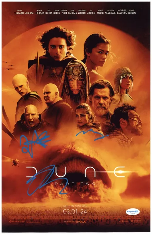 Timothee Chalamet, Austin Butler, Zendaya Signed 11×17 Dune Cast Photo AutographCOA