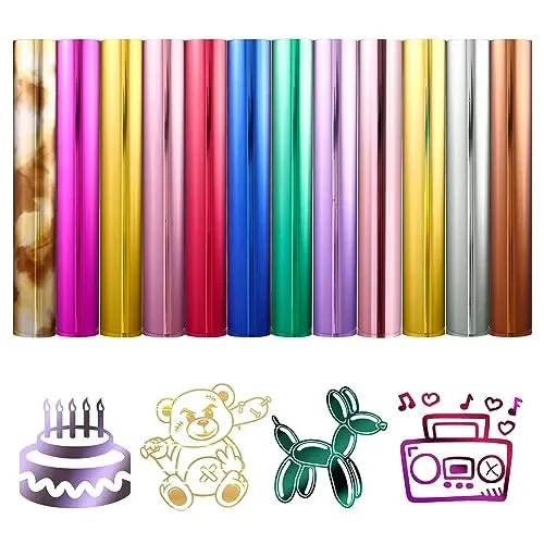 Tintnut Metallic Heat Transfer Vinyl Bundle Chrome HTV Vinyl,12 Sheets 12″x 10″ Foil Holographic Gold Iron On Vinyl for Compatible with Cricut or