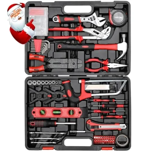 TLGREEN 218 Piece Tool Kit, Tool Set Mechanics Kit, Portable Tool Box Set with Saw Adjustable Wrench Drive Socket Combination Wrench, with Plastic