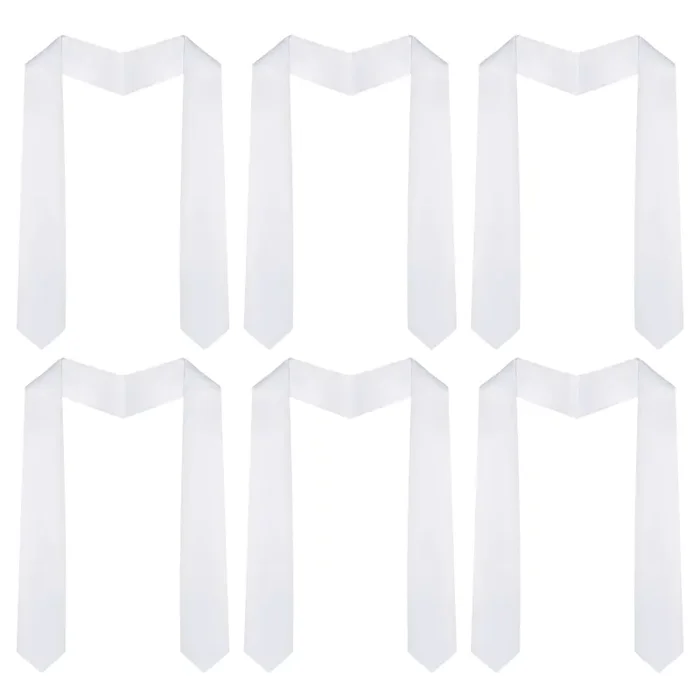 Tongcloud 6pcs 70 Inch Unisex Graduation Stole Sash Adult Plain Sublimation Graduation Stole Plain Satin Stole for Men Women(White)