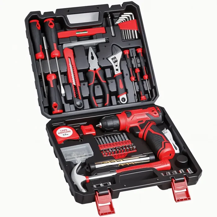 Tool Set – Tool Kit with 8V Cordless Drill, 132 Piece Tool Box with Drill, Home Tool Kits for Men & Women, Hand Drill Set Perfect for Homeowner, Diyer, Handyman – Red