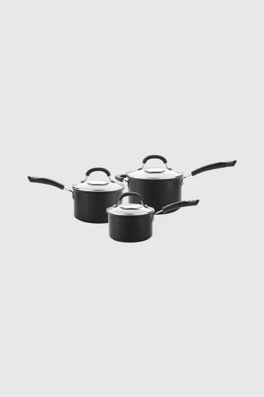 Total 3 Piece Saucepan Set Non Sticl, Induction, Glass Lids, Hard Anodised Aluminium