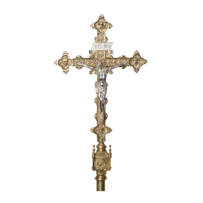 Traditional Gothic Style Silver Plated Corpus Processional Crucifix