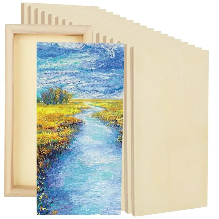 Unfinished Wood Canvas Boards for Painting – Blank Square Cradled Panels for Mixed-Media Craft & Art Supply – Acrylics (12×6 in – 8 PCS)