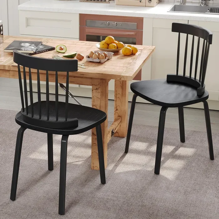 Unovivy Black Dining Chairs Set of 2, Wooden Windsor Chairs, Farmhouse Kitchen Chairs, Black Spindle Chair for Dining Room, Restaurant